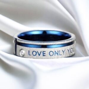 Engagement Wedding Ring Love Only You Stainless Steel Blue Silver Unisex